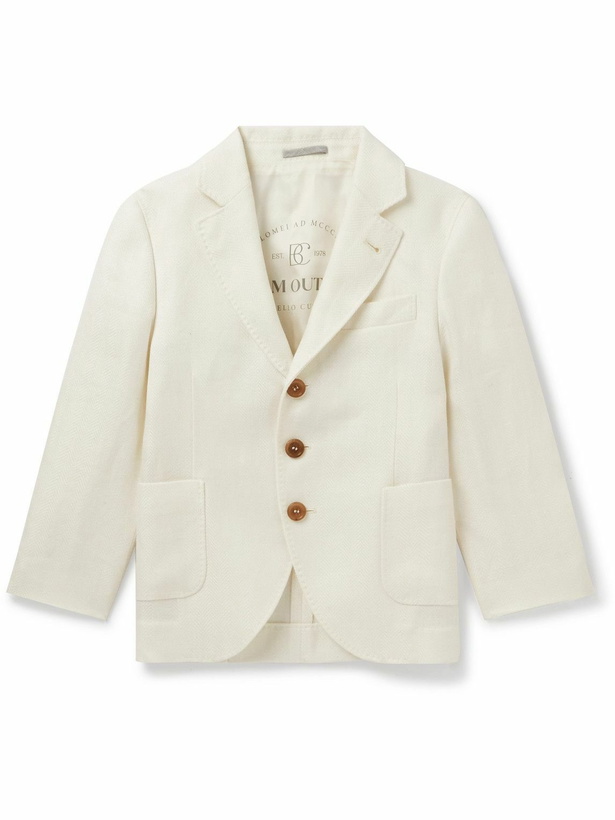Photo: Brunello Cucinelli Kids - Ages 8-11 Herringbone Linen, Wool and Silk-Blend Blazer - Neutrals - 10