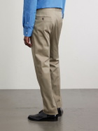 De Petrillo - Straight-Leg Cotton-Blend Twill Trousers - Neutrals