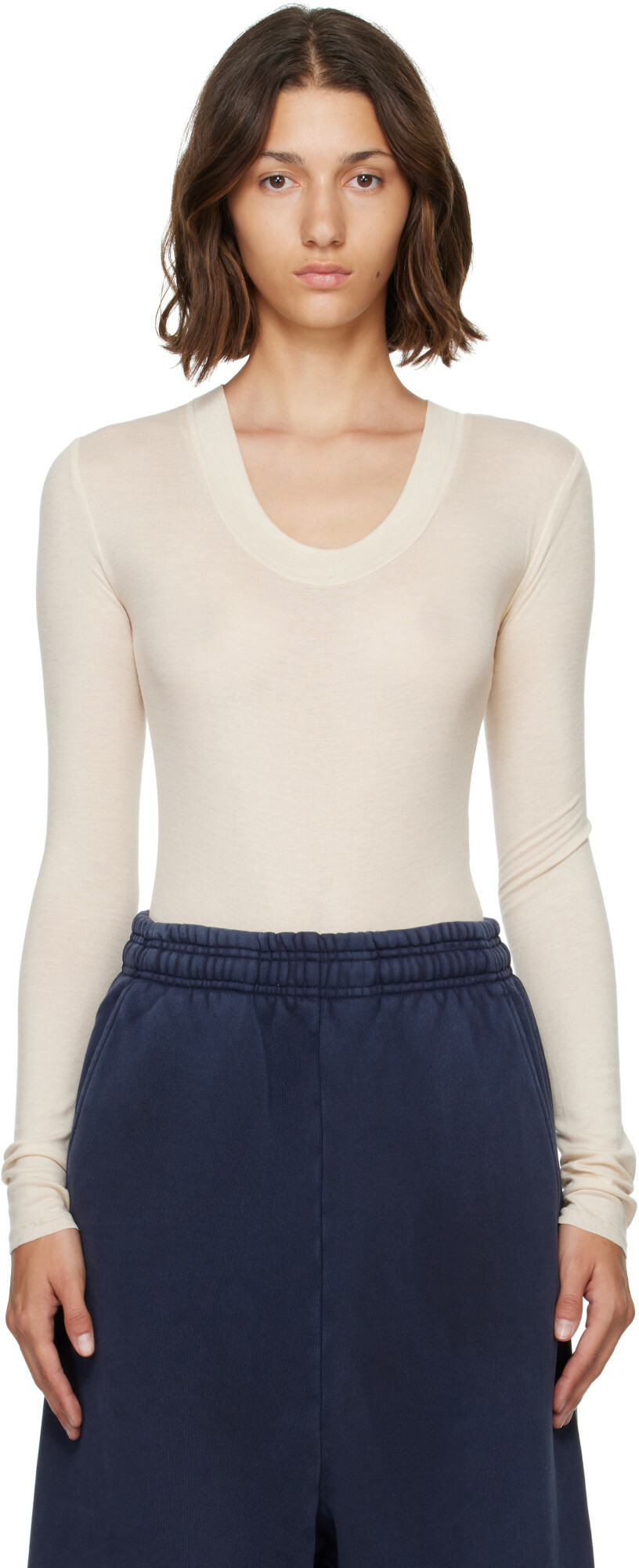 Entire Studios Beige Circle Neck Bodysuit