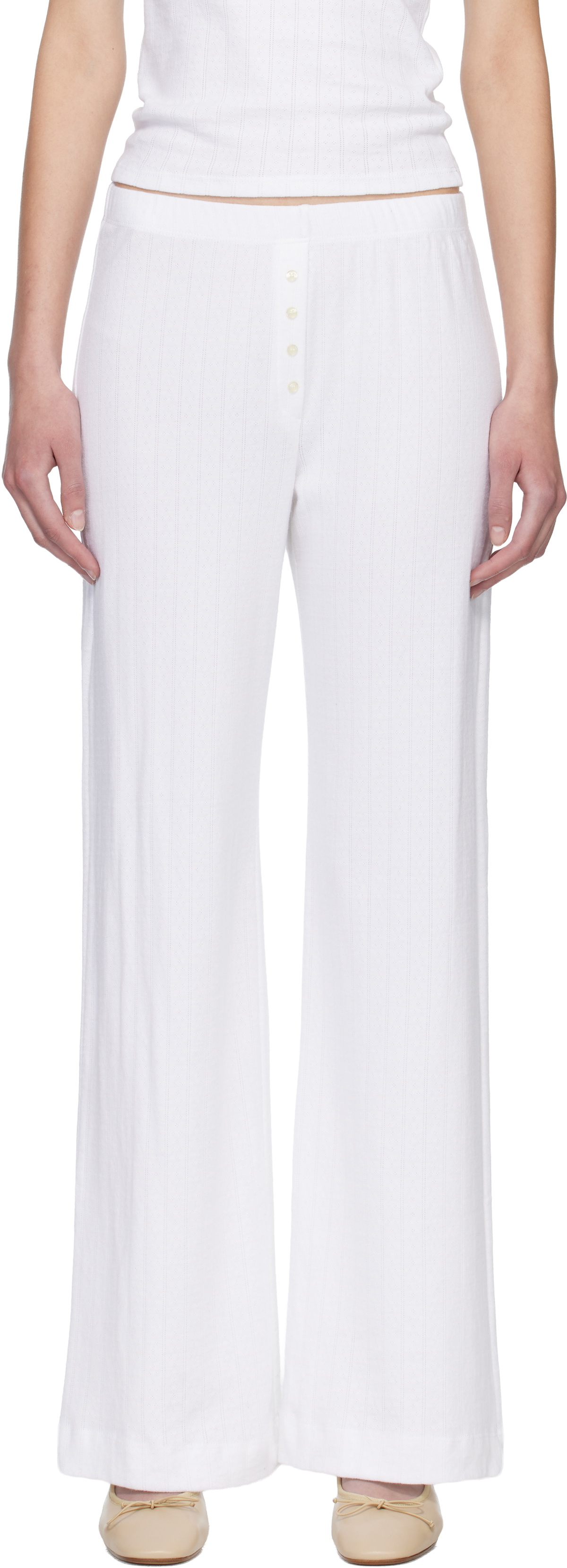 LESET White Pointelle Boxer Lounge Pants