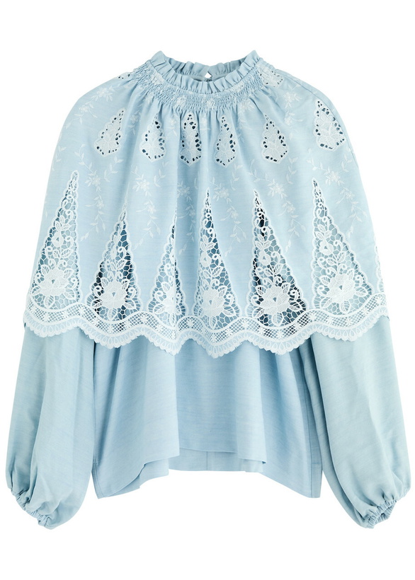Photo: Lug Von Siga Artemis Broderie Anglaise Woven Cape Blouse Light Blue