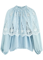 Lug Von Siga Artemis Broderie Anglaise Woven Cape Blouse Light Blue