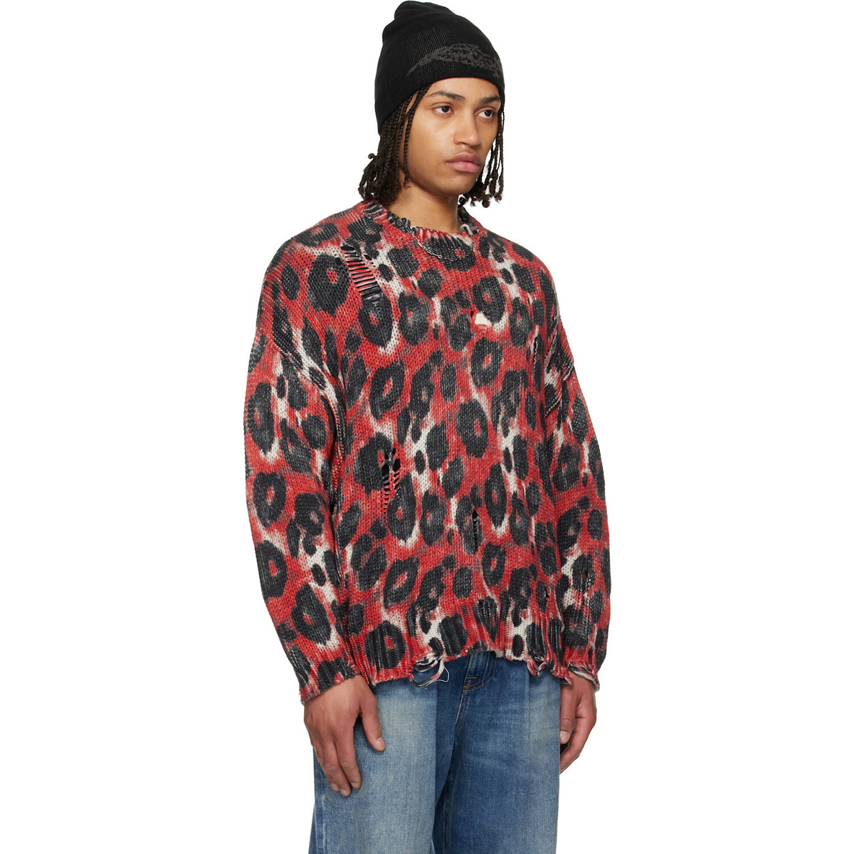 R13 Red & Black Printed Oversized Sweater