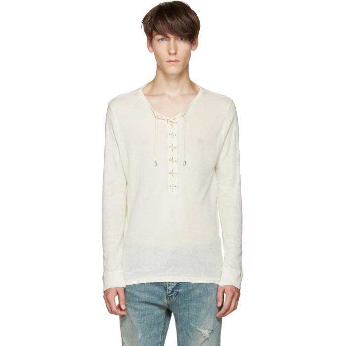 Photo: Balmain Off-White Lace-Up T-Shirt