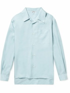 Loewe - Convertible-Collar Logo-Jacquard Silk Shirt - Blue