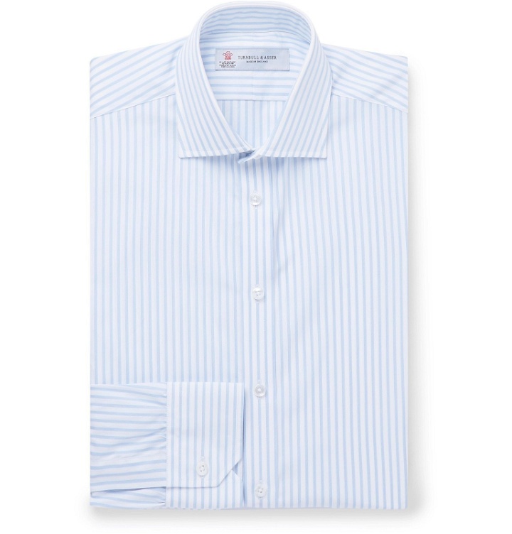 Photo: Turnbull & Asser - Blue Cutaway-Collar Striped Cotton-Poplin Shirt - Blue