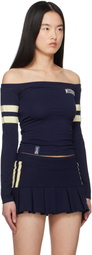 MISBHV Navy Varsity Off-Shoulder Longsleeve T-shirt