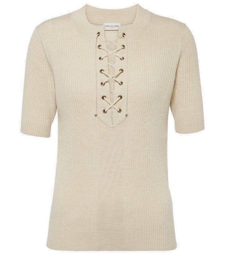 Photo: Dries Van Noten Lace-up ribbed-knit wool-blend top