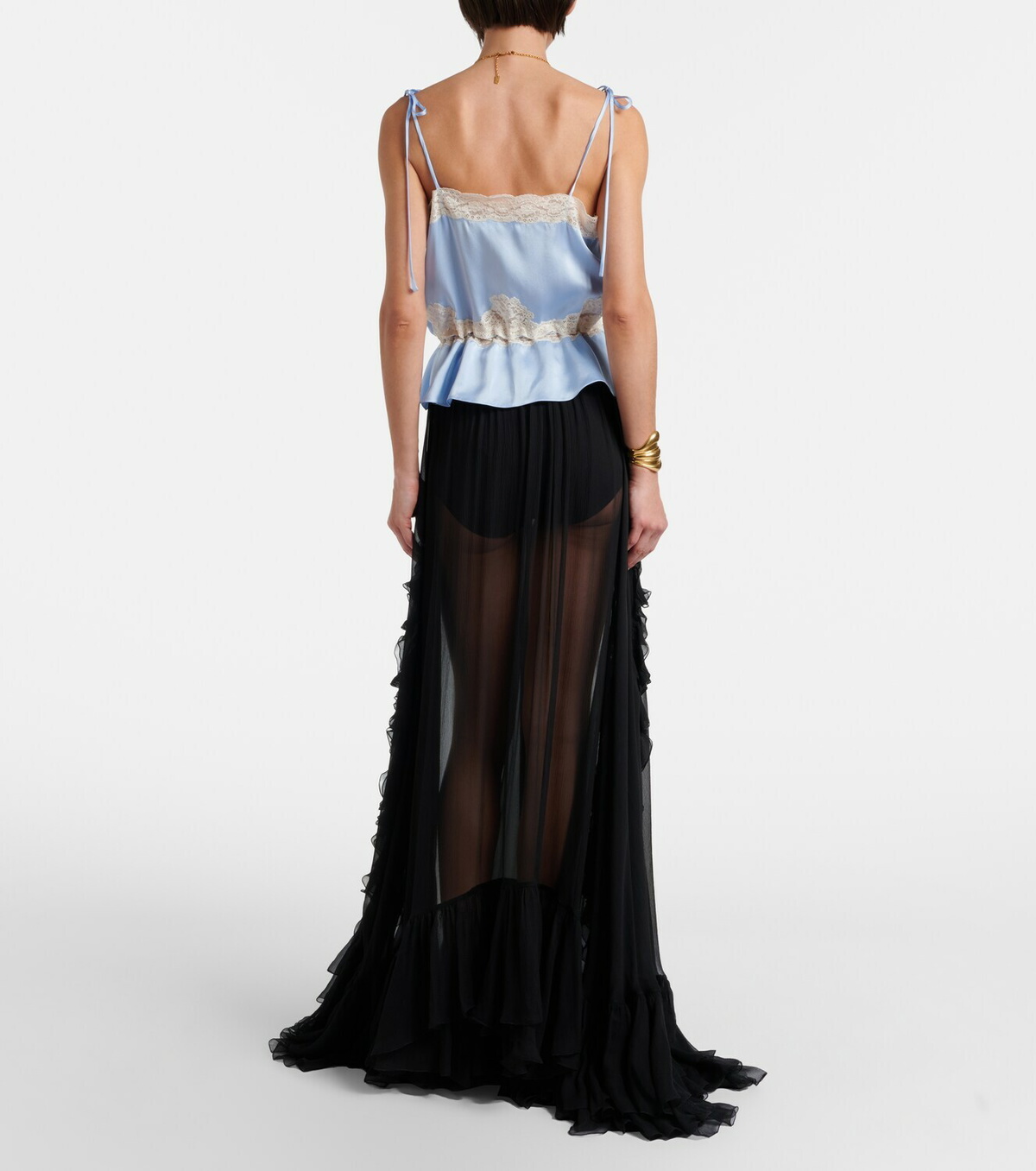 Chloé Ruffled sheer silk maxi skirt