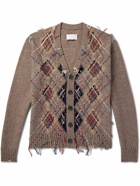 Maison Margiela - Distressed Embroidered Argyle Wool-Blend Cardigan - Brown