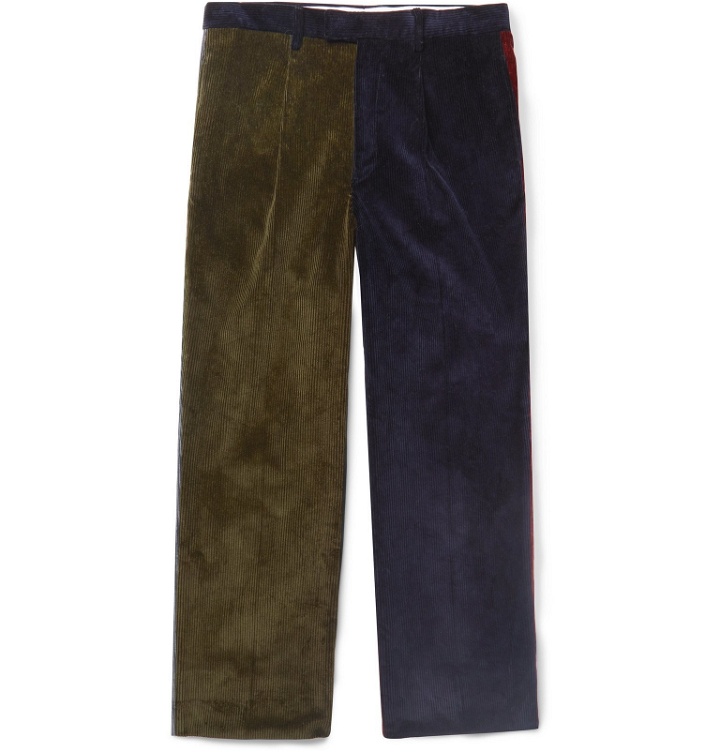 Photo: Noah - Pleated Colour-Block Cotton-Corduroy Suit Trousers - Multi