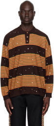 Bode Brown & Orange Embellished Stripe Polo