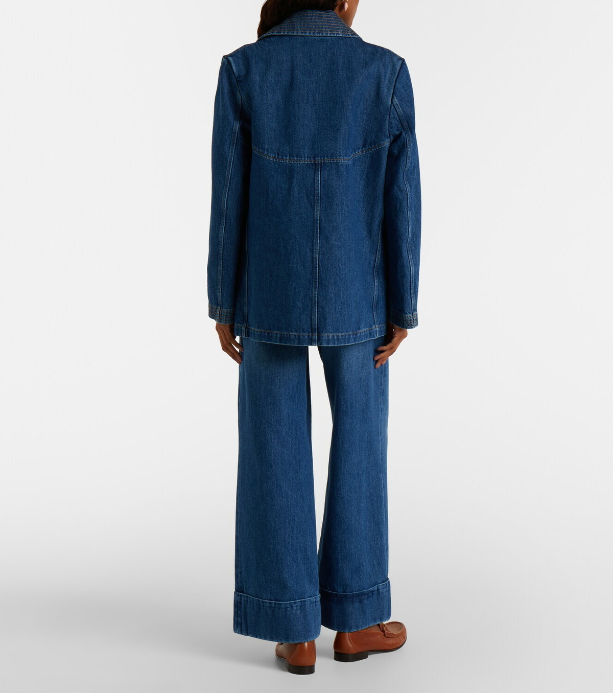 Valentino Leather-trimmed wide-leg jeans