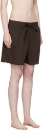 Tekla Brown Poplin Pyjama Shorts