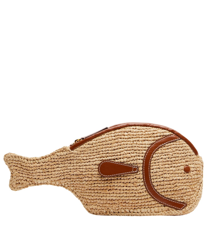 Photo: Staud Pesce leather-trimmed raffia clutch