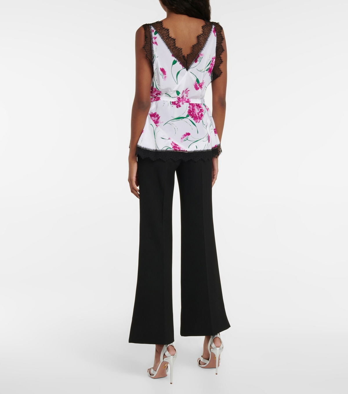 Rodarte - Lace-trimmed floral silk camisole