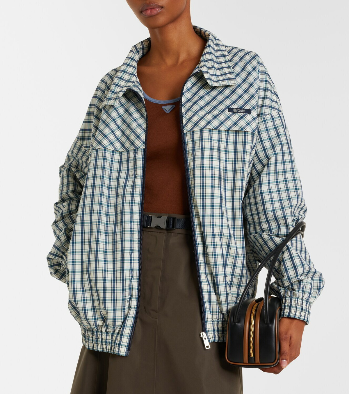 Prada Checked cotton-blend chambray jacket