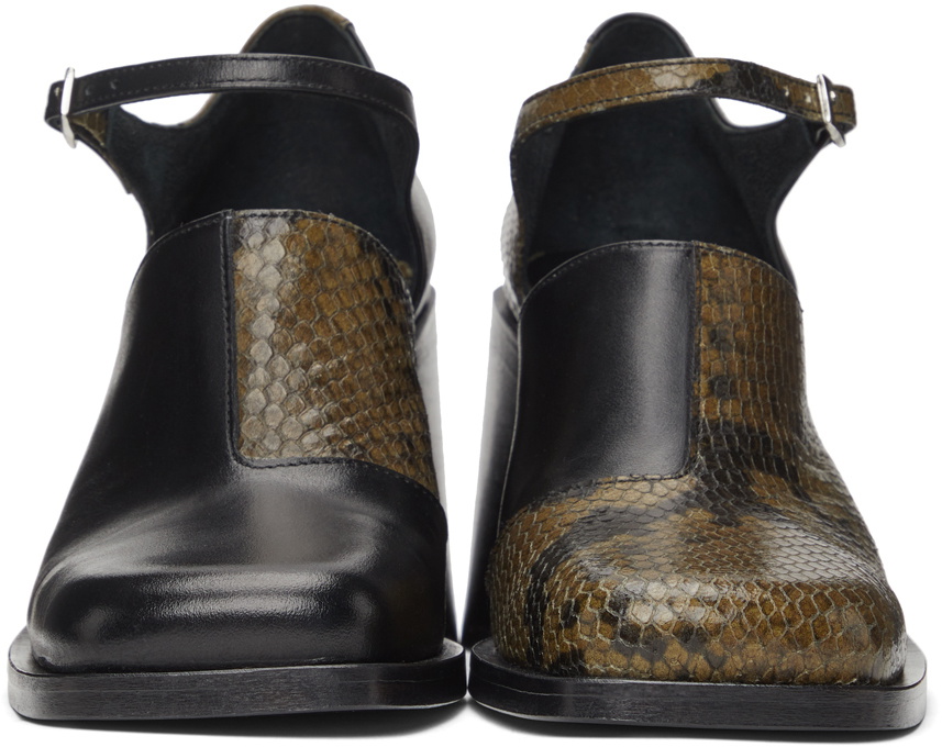 Justine Clenquet Black & Khaki Python Kate Heels