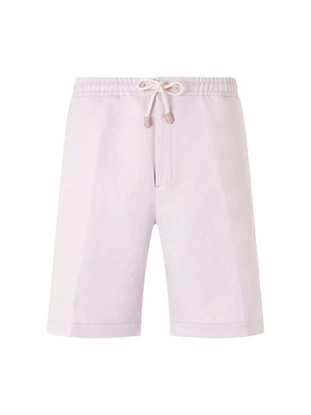 Photo: Canali - Straight-Leg Linen And Silk-Blend Bermuda Shorts - Purple