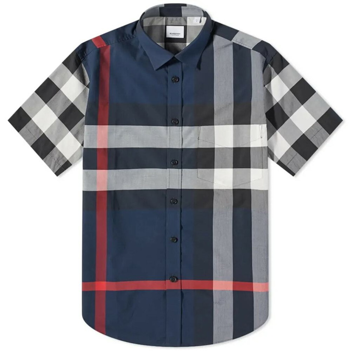 Photo: Burberry Men's Short Sleeve Somerton Large Check Shirt in Navy Check