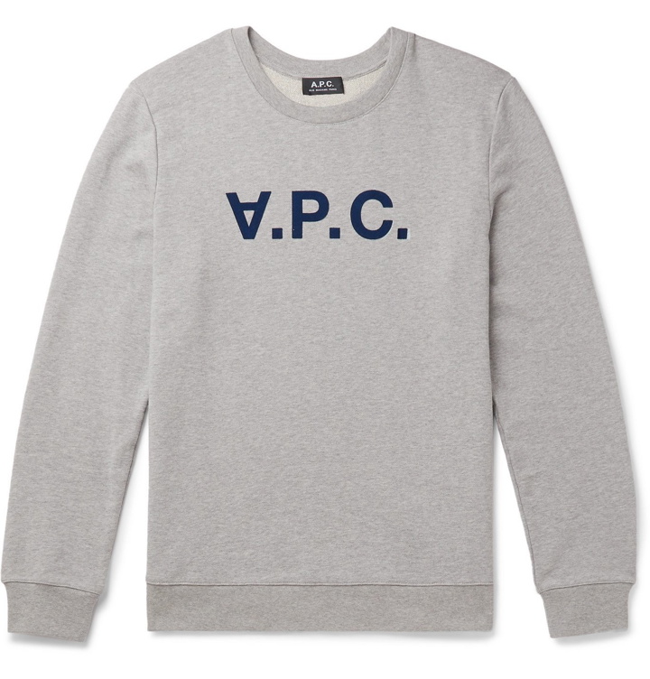 Photo: A.P.C. - Logo-Flocked Mélange Loopback Cotton-Jersey Sweatshirt - Gray