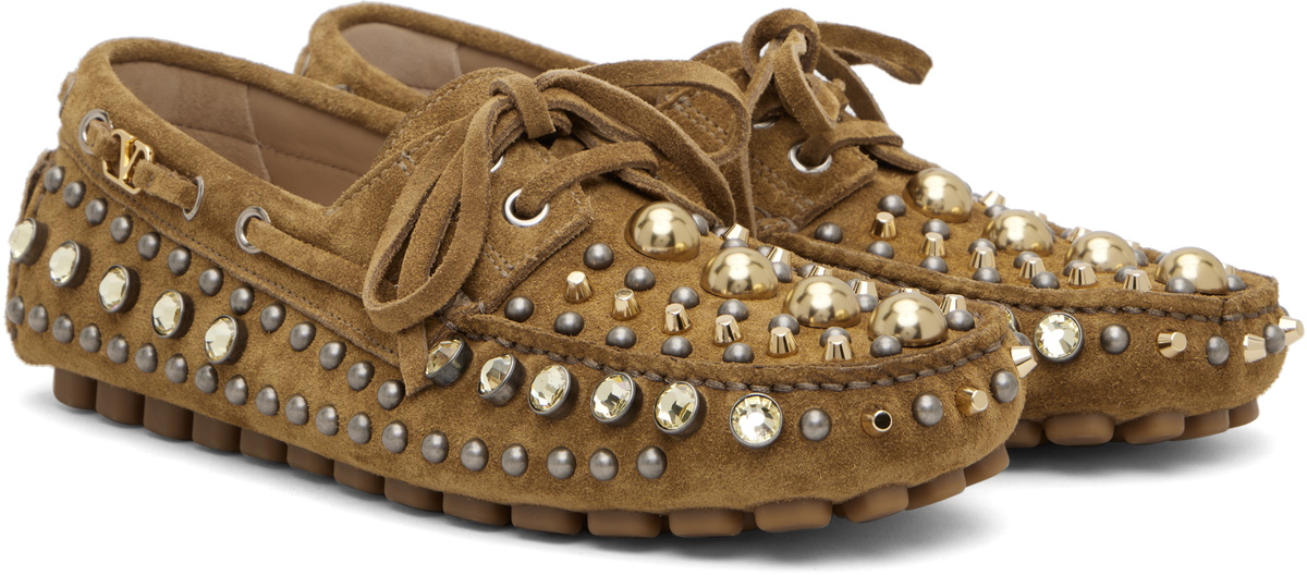 Valentino Garavani Brown Mixed Studs Boat Shoes