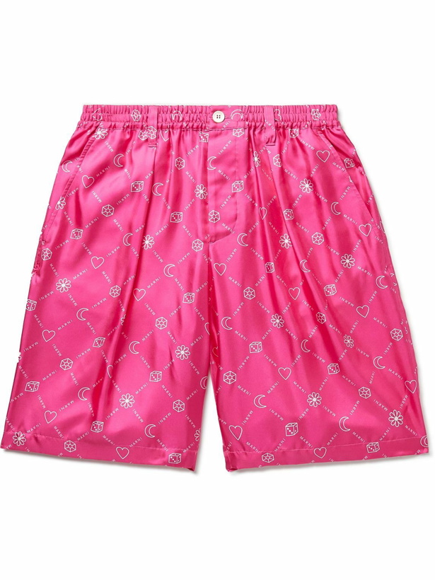 Photo: Marni - Wide-Leg Logo-Print Silk-Twill Shorts - Pink