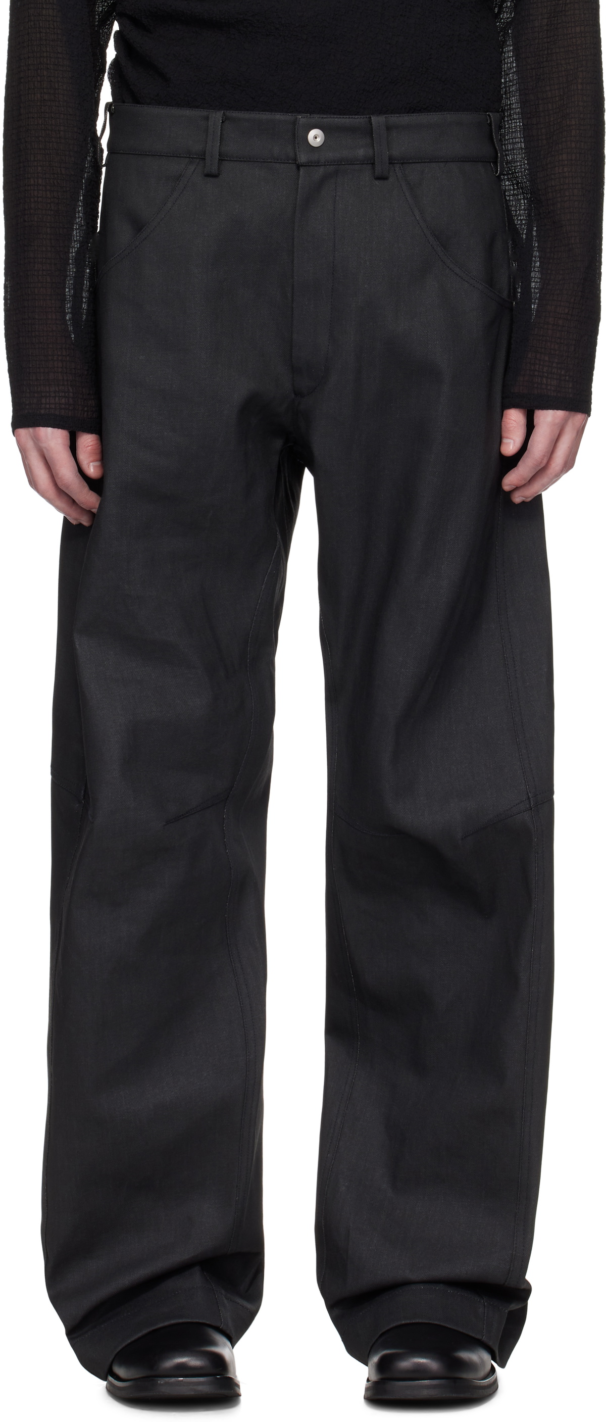 Omar Afridi Black Knee Darted Flare Coated Jeans