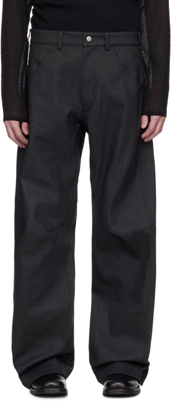 Photo: Omar Afridi Black Knee Darted Flare Coated Jeans