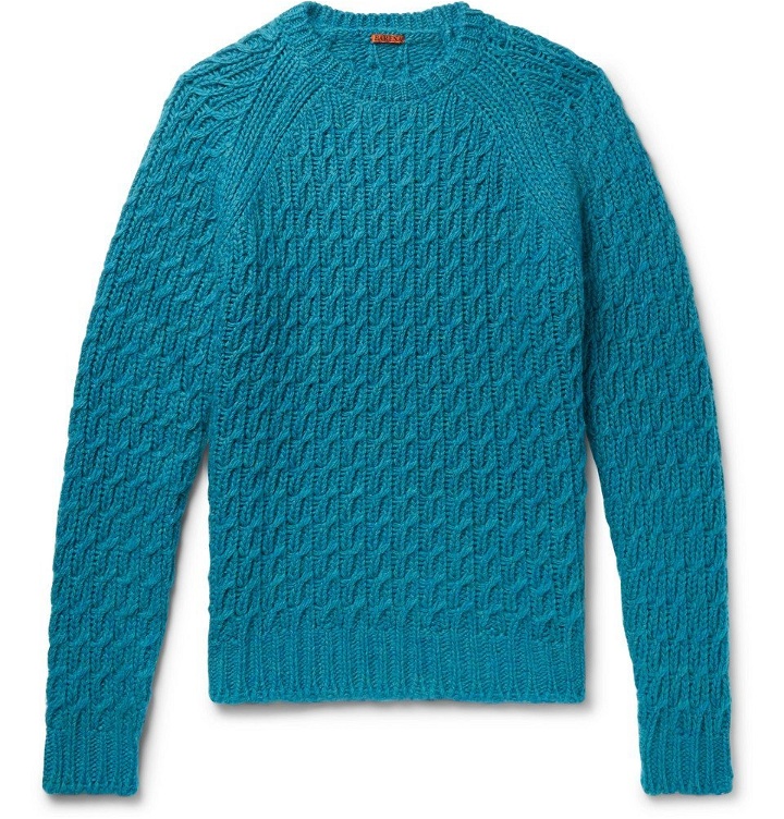 Photo: Barena - Slim-Fit Cable-Knit Sweater - Petrol