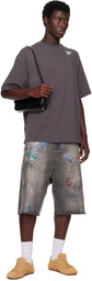 We11done Black Painted Denim Shorts