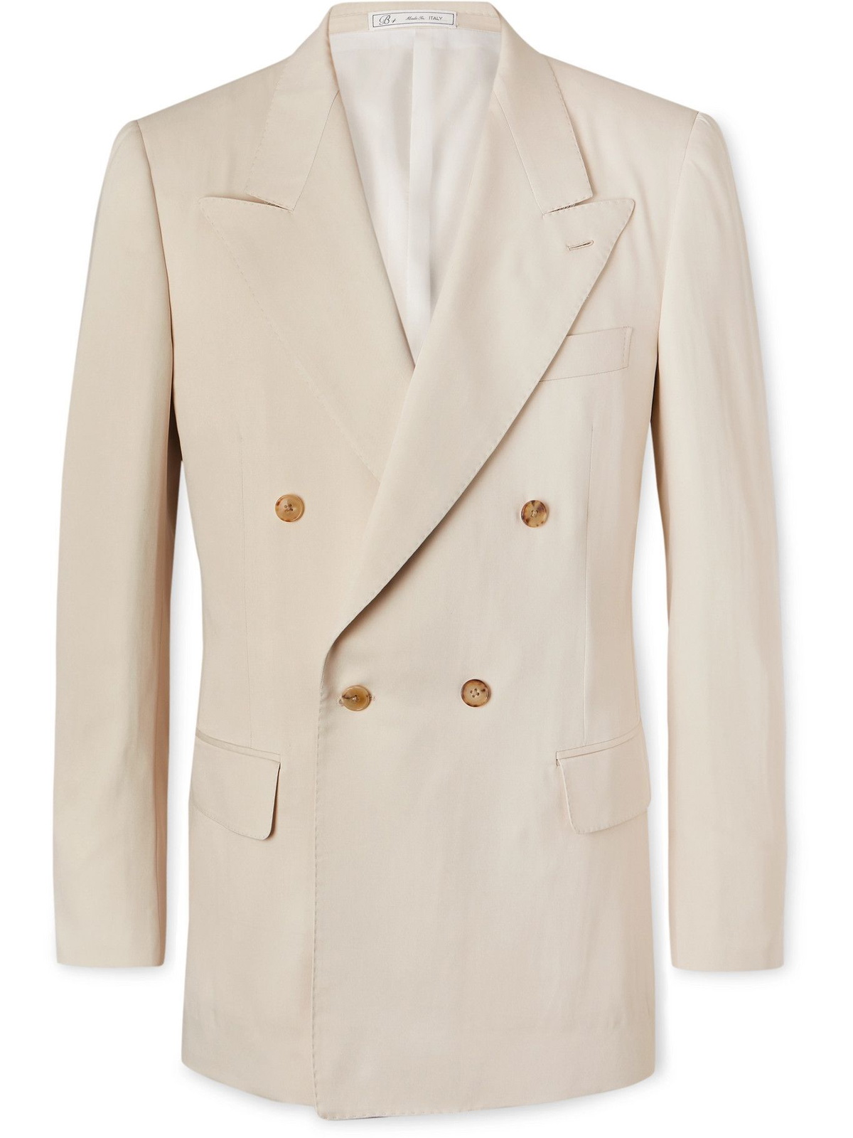 UMIT BENAN B - Andy Double-Breasted Silk-Twill Suit Jacket - Neutrals