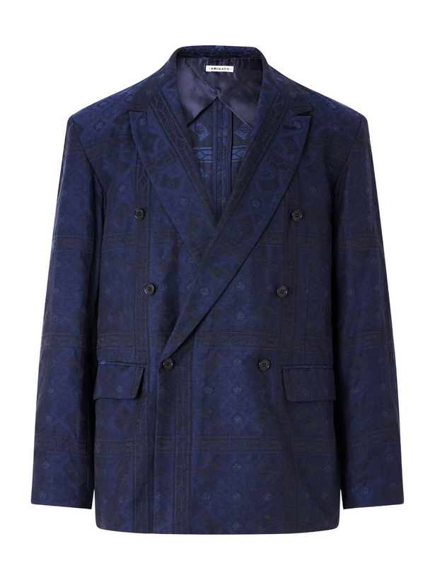 Photo: Blue Blue Japan - Double-Breasted Cotton-Blend Jacquard Suit Jacket - Blue