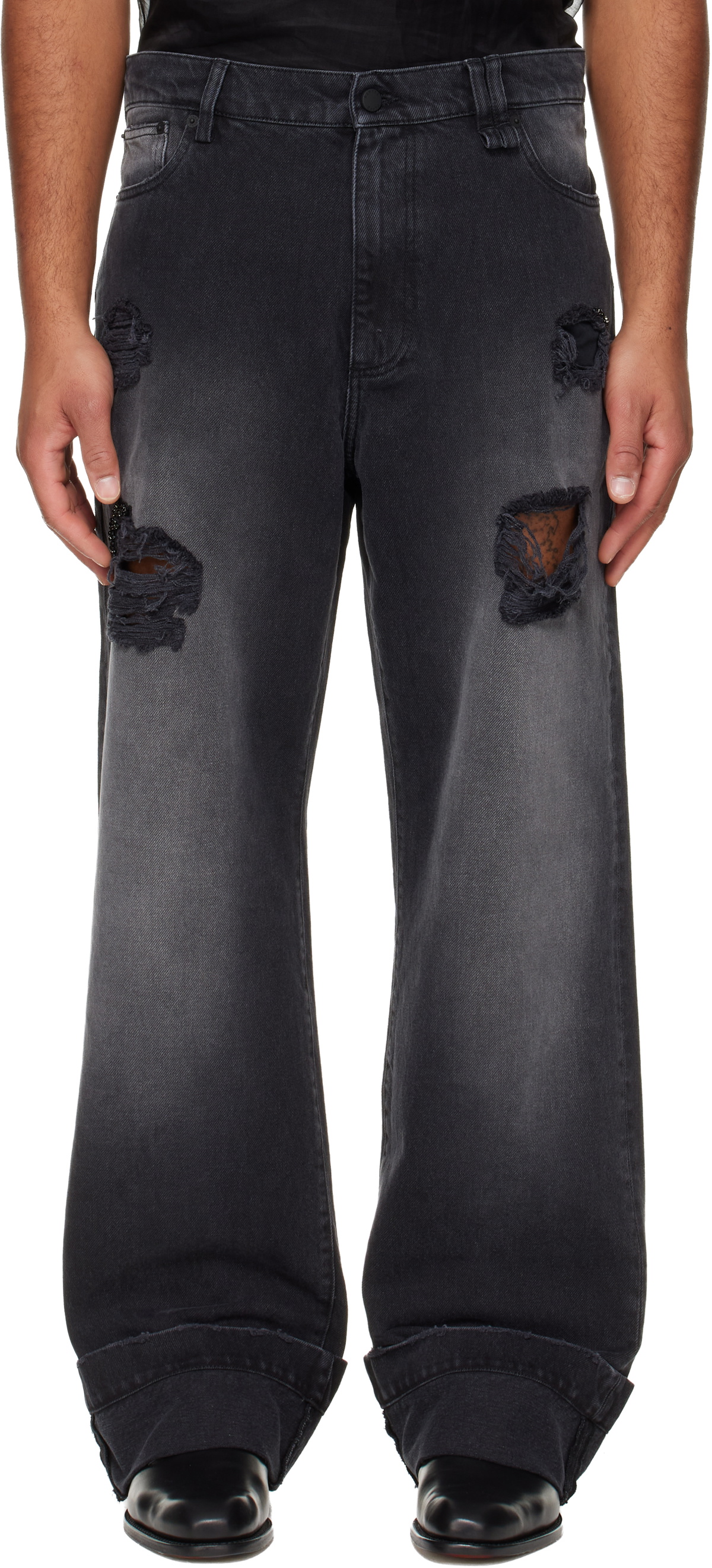 Simone Rocha Black Embellished Straight Leg Jeans