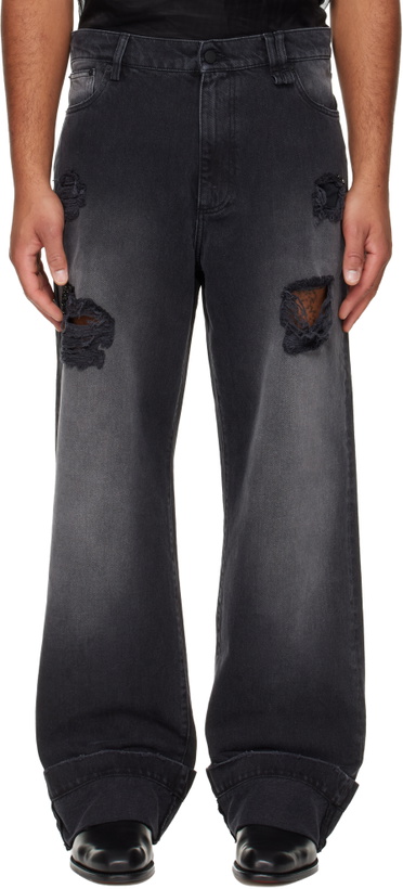 Photo: Simone Rocha Black Embellished Straight Leg Jeans