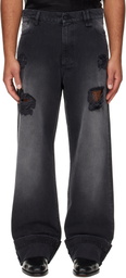 Simone Rocha Black Embellished Straight Leg Jeans