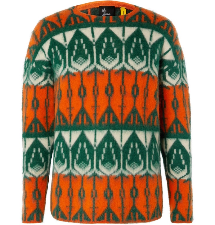 Photo: Moncler Genius - 3 Grenoble Intarsia Brushed Virgin Wool Sweater - Orange