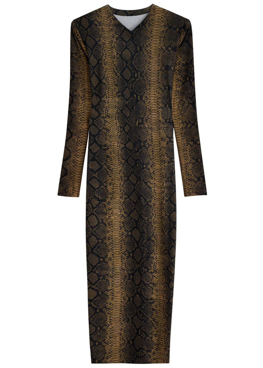 Norma Kamali Python-print Stretch-jersey Maxi Dress Multicoloured