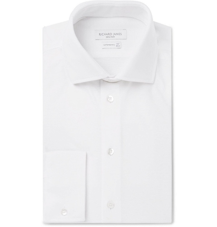 Photo: Richard James - White Slim-Fit Cutaway-Collar Cotton-Piqué Shirt - White