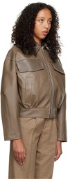 Oct31 Brown Zip-Up Faux-Leather Jacket