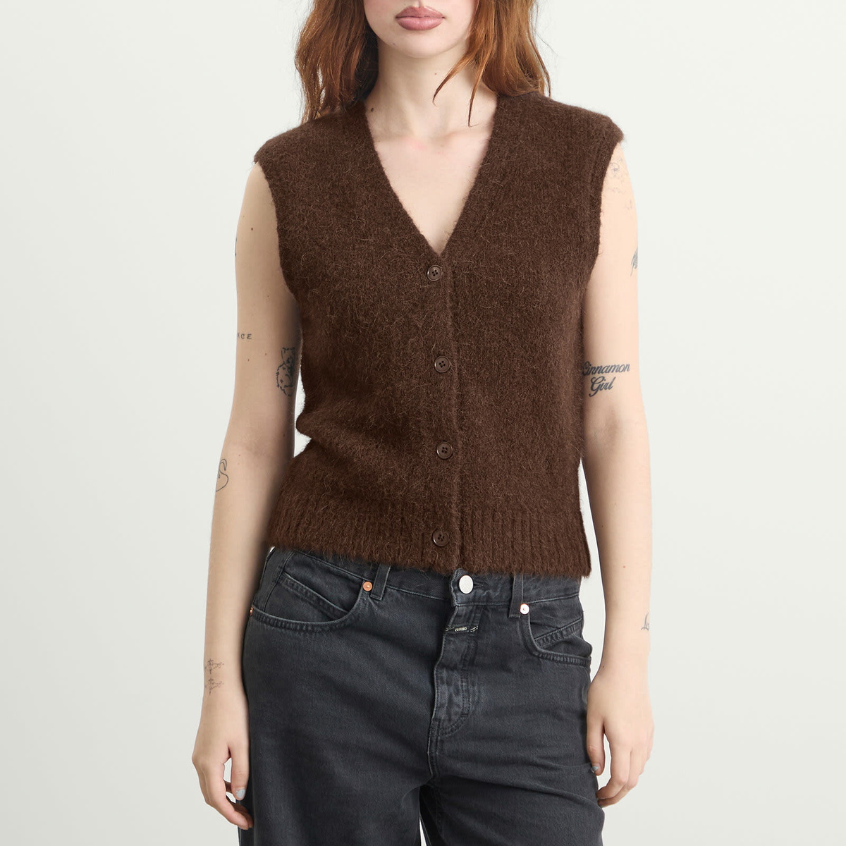 Samsøe Samsøe Women's Sajeanne Hairy Knit Vest Top in Black Coffee