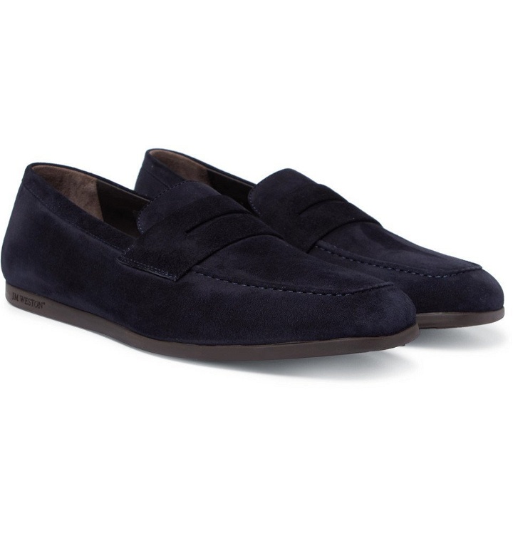 Photo: J.M. Weston - Suede Penny Loafers - Men - Navy