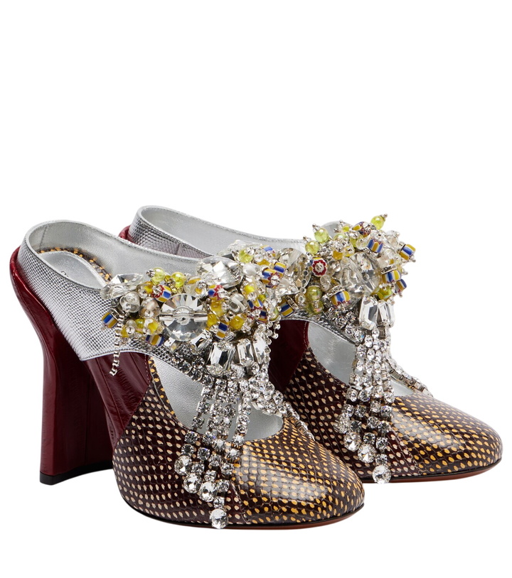 Photo: Dries Van Noten Embellished patchwork leather mules