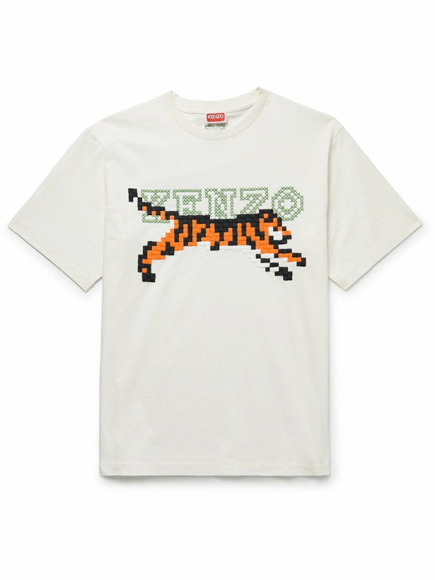 Photo: KENZO - Logo-Embroidered Cotton-Jersey T-Shirt - Neutrals