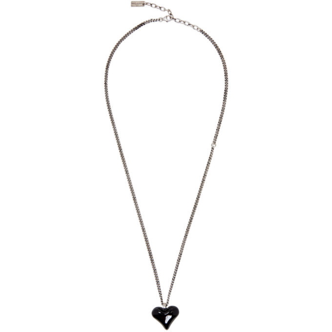 Photo: Saint Laurent Silver and Black Heart Charm Necklace