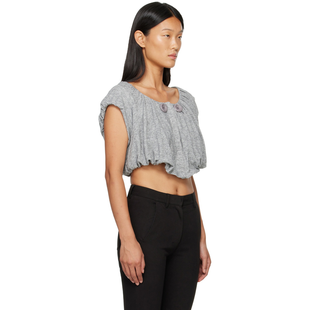 OPEN YY Gray Shirred Jersey Vest