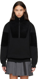 Y-3 Black Knitted Panel Blocked Half Zip Sweater
