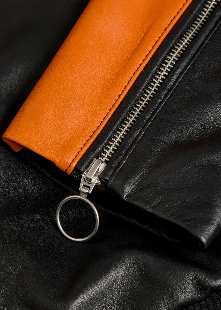 AN-Y1 Biker Padded Colour-blocked Leather Jacket Black