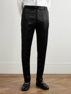 McQueen - Slim-Fit Straight-Leg Hammered-Satin Suit Trousers - Black