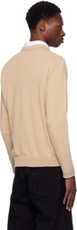 Hugo Beige Knitted Cotton Red Logo Label Sweater